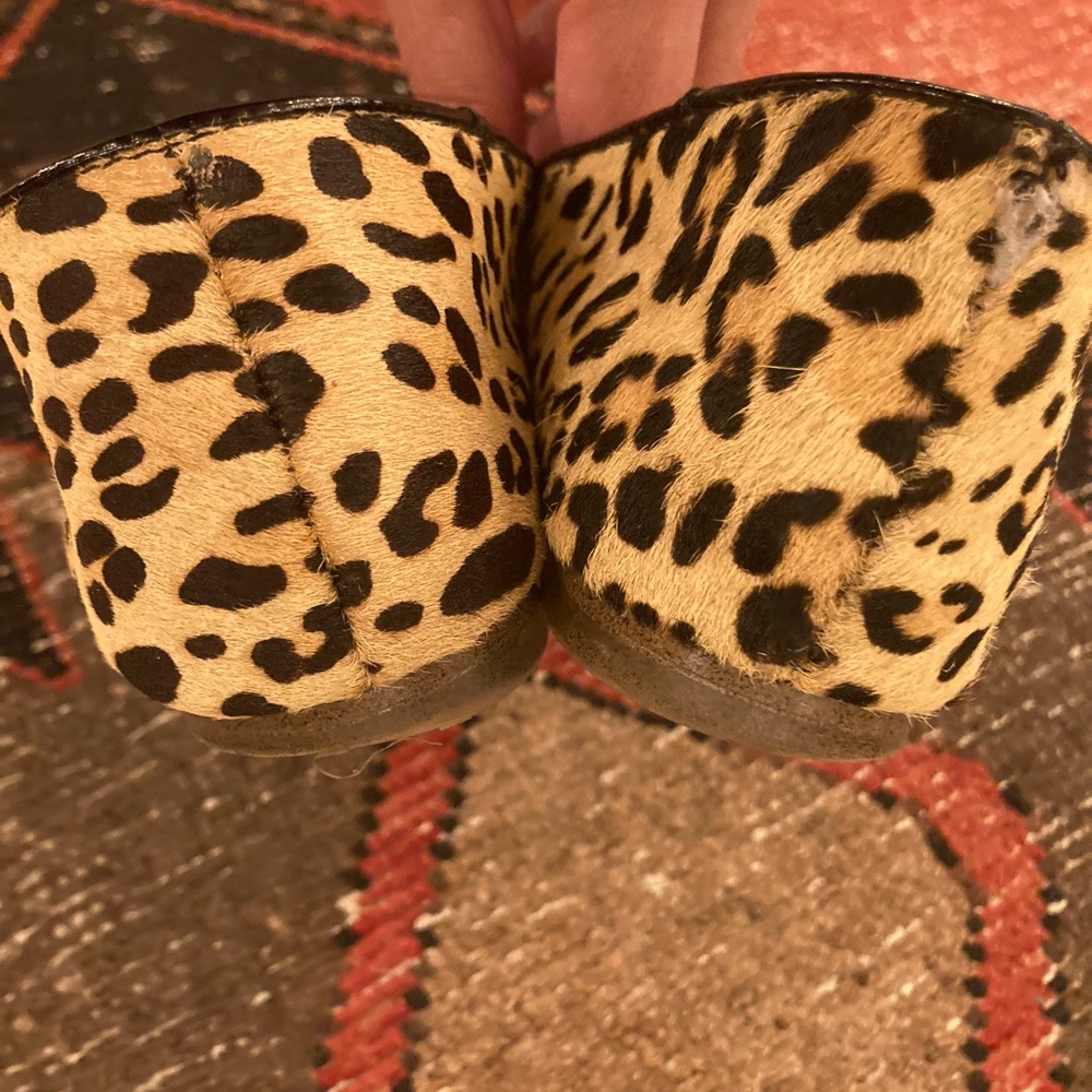 J Crew Factory Leopard Print Calf Hair Leather Flats Loafers Womens 8 Animal - Picture 5 of 9